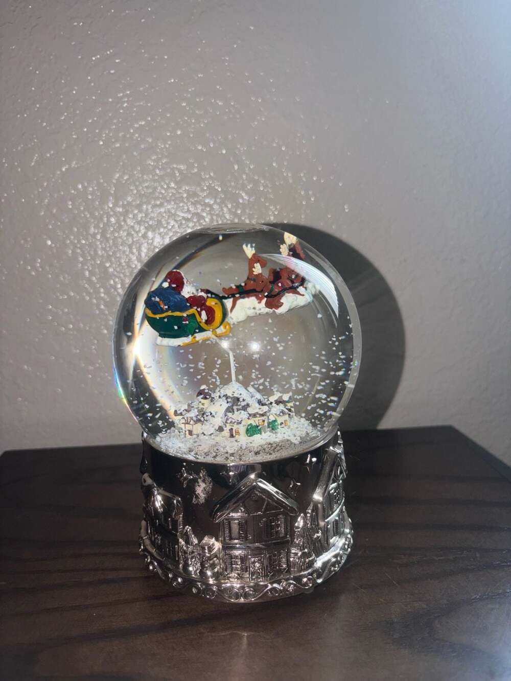 Wallace Santa Sleigh Snow Globe Silverplate
